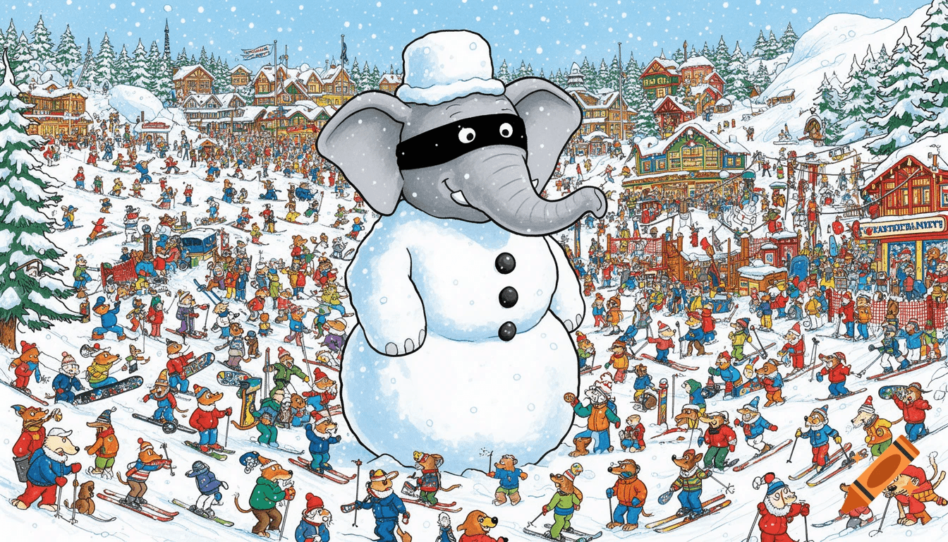 Find the Elephant Ninja in the Ski Resort (Hidden Object Puzzle #6 – Easy)